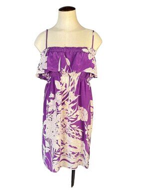 Yumi Kim Purple Floral Silk Spaghetti Strap Ruffle Mini Dress Size S
